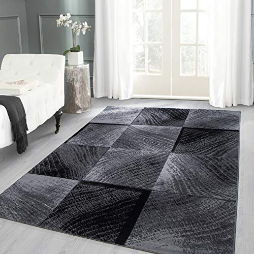 Carpettex Teppich Wohnzimmer Kurzflor 160 x 230 cm Schwarz Modern Kariert Design -Teppich Schlafzimmer Flauschig Extra Weich Waschbar Küchenteppich Teppich Esszimmer Kinderzimmer Wohnzimmerteppich von Carpettex Teppich