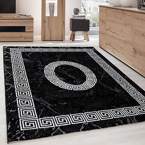 Carpettex Teppich Wohnzimmer Kurzflor 160 x 230 cm Schwarz Modern Mäander-Design -Teppich Schlafzimmer Flauschig Extra Weich Waschbar Küchenteppich Teppich Esszimmer Kinderzimmer Wohnzimmerteppich von Carpettex Teppich
