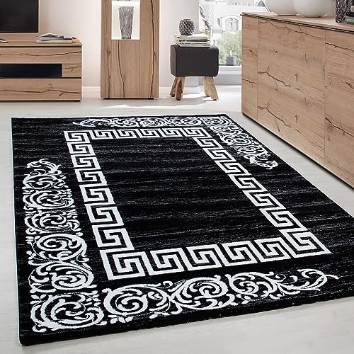 Carpettex Teppich Wohnzimmer Kurzflor 200 x 290 cm Modern Mäander-Design Schwarz - Teppich Schlafzimmer Extra Weich Flauschig Waschbar Küchenteppich - Esszimmer Kinderzimmer Wohnzimmerteppich von Carpettex Teppich