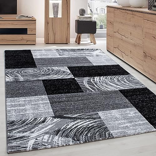 Carpettex Teppich Wohnzimmer Kurzflor 240 x 340 cm Modern Abstrakt Kariert Design Schwarz - Teppich Schlafzimmer Extra Weich Flauschig Waschbar Küchenteppich - Esszimmer Kinderzimmer Wohnzimmerteppich von Carpettex Teppich