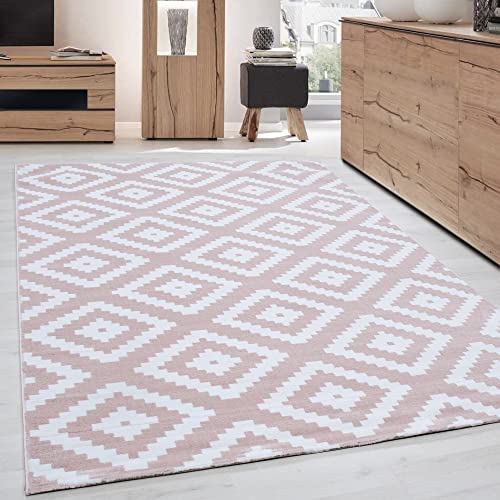 Carpettex Teppich Wohnzimmer Kurzflor 240 x 340 cm Pink Modern Geometrisch Design -Teppich Schlafzimmer Flauschig Extra Weich Waschbar Küchenteppich Teppich Esszimmer Kinderzimmer Wohnzimmerteppich von Carpettex Teppich