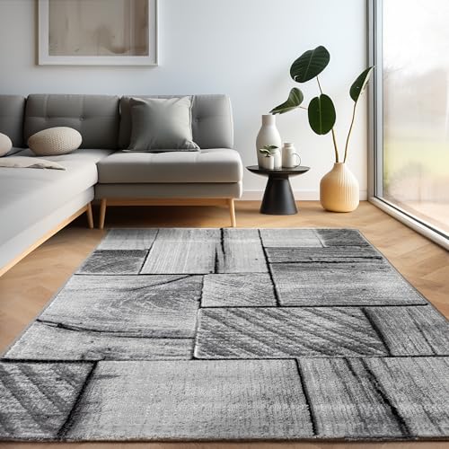 Carpettex Teppich Wohnzimmer Kurzflor 80 x 150 cm Läufer Flur Teppich Modern 3D-Holzdesign Schwarz - Teppich Bettvorleger Schlafzimmer Weich Flauschig Waschbar Küchenläufer - Esszimmer Teppiche von Carpettex Teppich