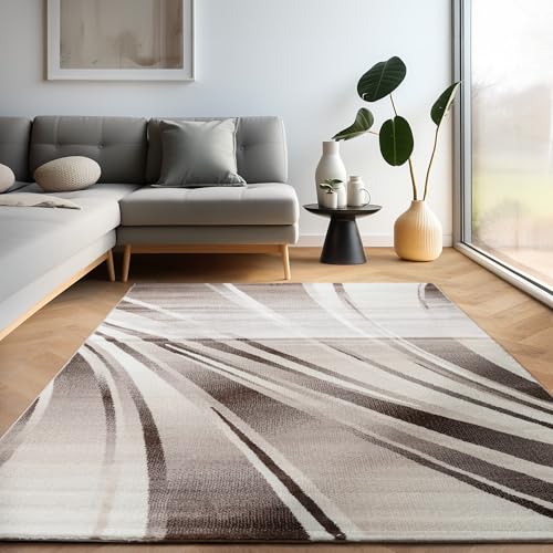 Carpettex Teppich Wohnzimmer Kurzflor 80 x 150 cm Läufer Flur Teppich Modern Abstrakt Wellen Design Braun - Teppich Bettvorleger Schlafzimmer Weich Flauschig Waschbar Küchenläufer - Esszimmer Teppiche von Carpettex Teppich