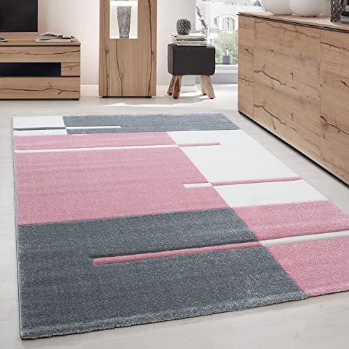 Carpettex Teppich Wohnzimmer Kurzflor 80 x 150 cm Läufer Flur Teppich Modern Kariert Design Pink - Teppich Bettvorleger Schlafzimmer Weich Flauschig Waschbar Küchenläufer - Esszimmer Teppiche von Carpettex Teppich
