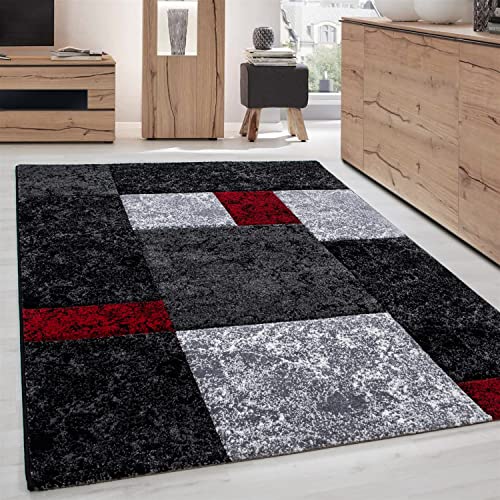 Carpettex Teppich Wohnzimmer Kurzflor 80 x 150 cm Läufer Flur Teppich Modern Kariert Design Rot - Teppich Bettvorleger Schlafzimmer Weich Flauschig Waschbar Küchenläufer - Esszimmer Teppiche von Carpettex Teppich