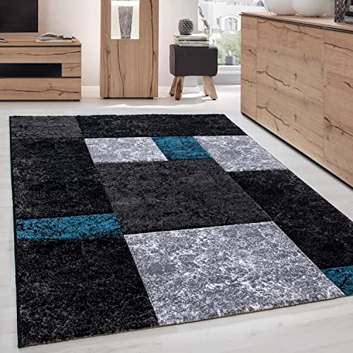 Carpettex Teppich Wohnzimmer Kurzflor 80 x 150 cm Läufer Flur Teppich Modern Kariert Design Türkis - Teppich Bettvorleger Schlafzimmer Weich Flauschig Waschbar Küchenläufer - Esszimmer Teppiche von Carpettex Teppich