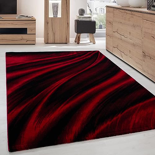 Carpettex Teppich Wohnzimmer Kurzflor 80 x 300 cm Läufer Flur Teppich Modern Abstrakt Wellen Design Rot - Teppich Bettvorleger Schlafzimmer Weich Flauschig Waschbar Küchenläufer - Esszimmer Teppiche von Carpettex Teppich