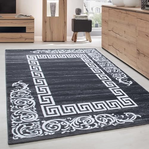 Carpettex Teppich Wohnzimmer Kurzflor 80 x 300 cm Läufer Flur Teppich Modern Mäander-Design Grau - Teppich Bettvorleger Schlafzimmer Weich Flauschig Waschbar Küchenläufer - Esszimmer Teppiche von Carpettex Teppich