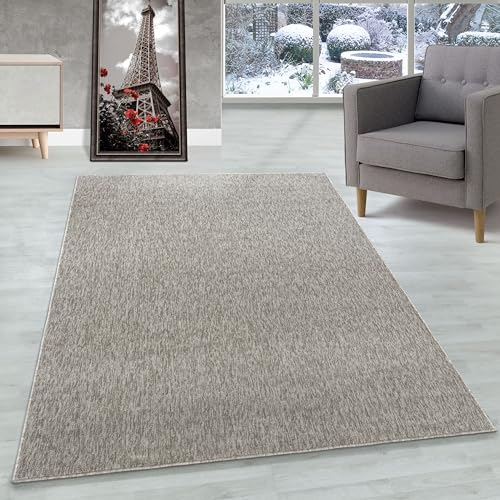 Teppich Kurzflor Flachgewebe Schlingenteppich meliert Pflegeleicht für Wohnzimmer Schlafzimmer, Farbe: Beige, Größe: 80 x 150 cm von Carpettex Teppich