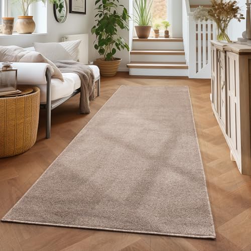 Carpettex Wohnzimmer Teppich Modern Design 80 x 250 cm - Kurzflor Küchenläufer Flur Beige - Waschbar Extra Weich Flauschig - Bettvorleger Schlafzimmer von Carpettex Teppich