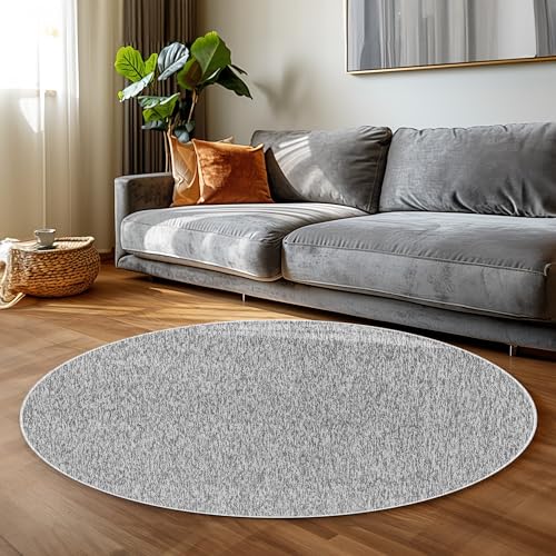 Carpettex Wohnzimmer Teppich - Kurzflor Modern Einfarbig 120 cm Rund Hellgrau - Waschbar Extra Weich Flauschig für Küche, Schlafzimmer, Kinderzimmer, Esszimmer, Flur von Carpettex Teppich