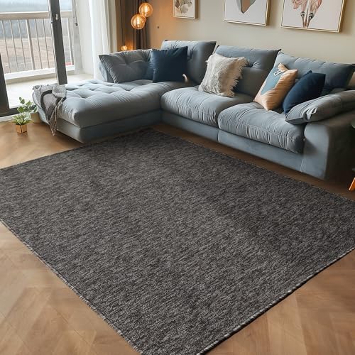 Carpettex Wohnzimmer Teppich - Kurzflor Modern Einfarbig 160 x 230 cm Anthrazit - Waschbar Extra Weich Flauschig für Küche, Schlafzimmer, Kinderzimmer, Esszimmer, Flur von Carpettex Teppich
