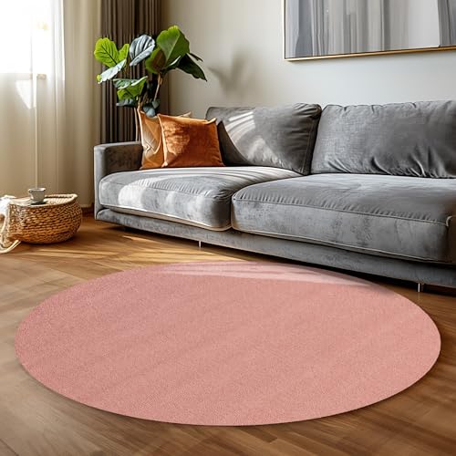 Carpettex Teppich Wohnzimmer Kurzflor Teppich Modern Einfarbig Design 200 cm Rund Teppich Rosa - Küchenteppich Waschbar Extra Weich Flauschig - Teppich Schlafzimmer Kinderzimmer Esszimmer Flur von Carpettex Teppich