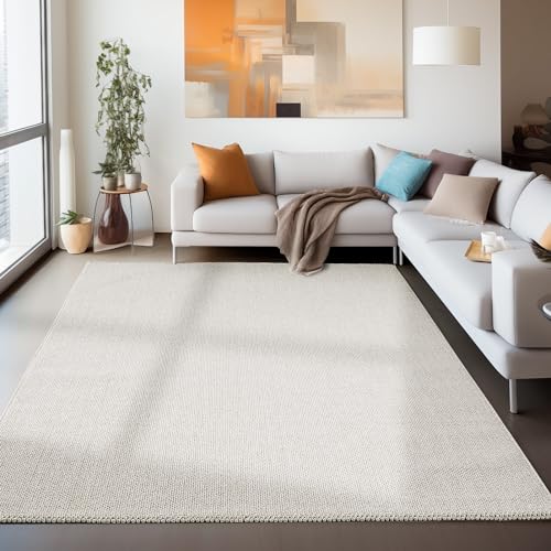 Carpettex Teppich Wohnzimmer Langlebig Robuster Teppich Cut-Loop Design 140 x 200 cm Creme - Kurzflor Schlingenteppich Schlafzimmer Moderner Einfarbig und Meliert Struktur Küchenteppich Schlingenflor von Carpettex Teppich