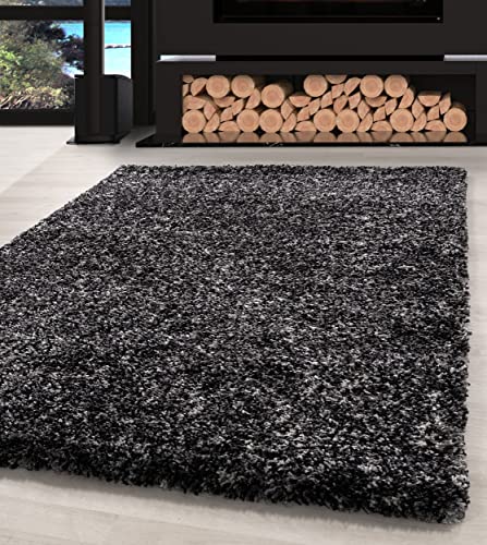 Carpettex Hochflor Teppich Wohnzimmer Shaggy Flokati Teppich Modern Meliert Design 200 x 290 cm Anthrazit - Teppich Schlafzimmer Weich Flauschig Waschbar Teppich Küche Esszimmer - Langflor Teppiche von Carpettex Teppich