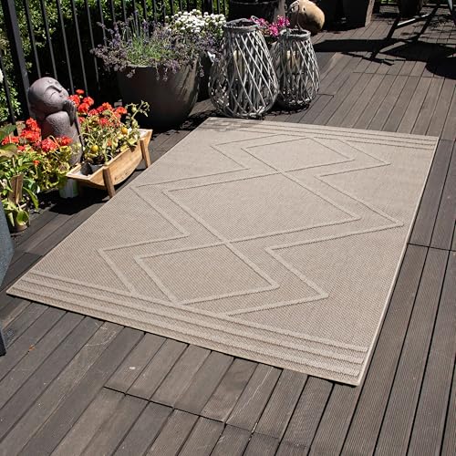 Carpettex Outdoor Teppich Wetterfest 80 x 150 cm Läufer, Sisaloptik, Beige - Ideal für Balkon, Garten, Terrasse, Camping und als Küchenläufer - Waschbarer Teppich, Boho Design, Flachgewebe von Carpettex Teppich
