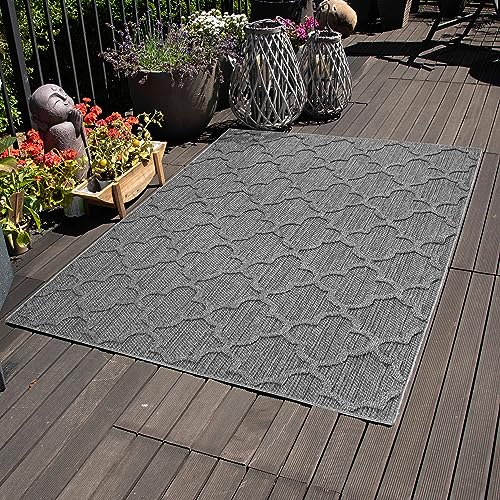 In& Outdoor Teppich Wetterfest Skandinavisch Design für Küchen Balkon Terrasse Garten oder Wohnzimmer Teppich, Farbe: Grau-1, Größe: 160 x 230 cm von Carpettex Teppich