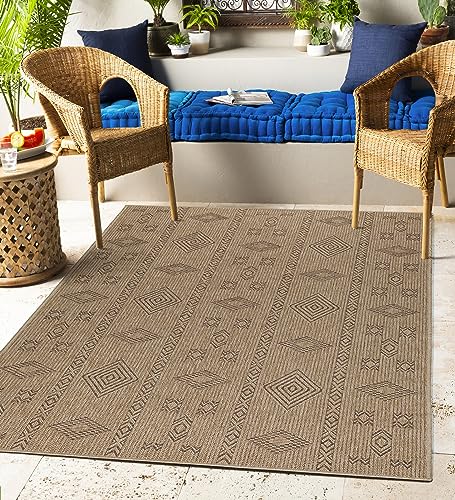 In-& Outdoor Teppich Wetterfest Vintage Design Natur Optik für Küche Balkon Terrasse Garten auch Wohnzimmer Teppich, Farbe: Natur, Größe: 140 x 200 cm von Carpettex Teppich