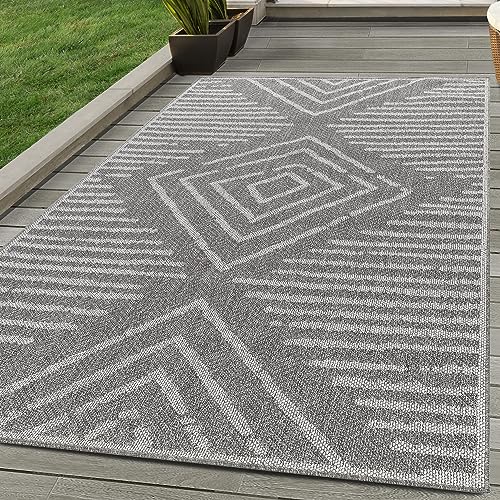 In & Outdoor Teppich Skandinavisch Design Wetterfest für Terrasse Balkon Küche oder Wohnzimmer Teppich, Farbe: Grau, Größe: 160 x 230 cm von Carpettex Teppich