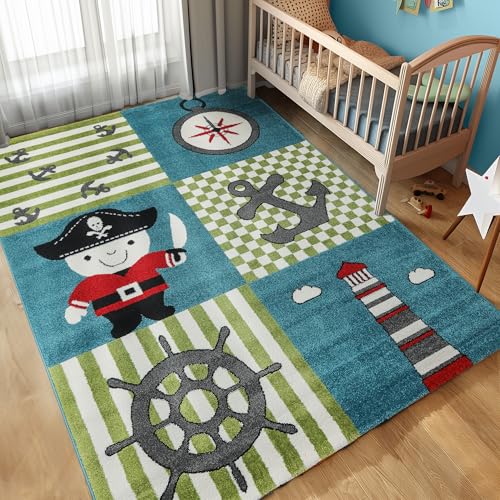 Carpettex Kinderteppich Pirat Design Multicolor 120 x 170 cm - Kurzflor Teppich Kinderzimmer für Mädchen und Jungen Pflegeleicht Weich - Waschbarer Spielteppich Babyteppich Gaming Teppich Babyzimmer von Carpettex Teppich