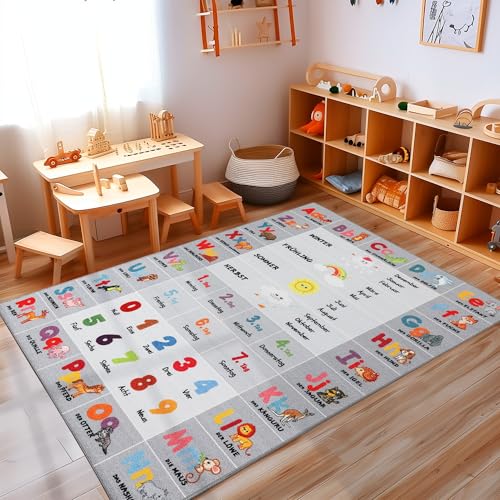 Carpettex Kinderteppich rutschfest | Lehrreiches Design mit Tieren, Zahlen, Jahreszeiten 80 x 120 cm | Kein Abwurf | Kurzflor und Waschbarer Spielteppich für Kinderzimmer für Mädchen und Jungen von Carpettex Teppich