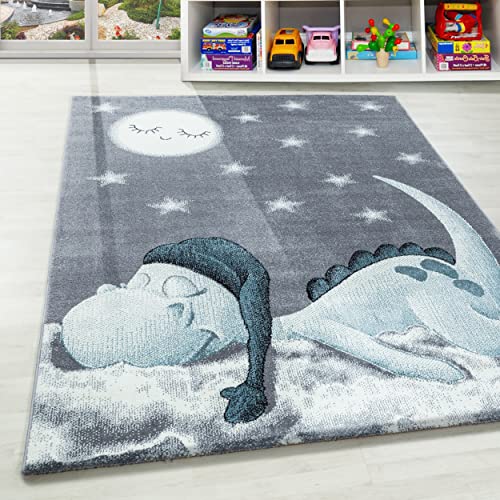 Carpettex Kinderteppich Dinosaurier Design Blau 120 x 170 cm - Kurzflor Teppich Kinderzimmer für Mädchen und Jungen Pflegeleicht Weicher Flor - Spielteppich Babyteppich Gaming Teppich Babyzimmer von Carpettex Teppich