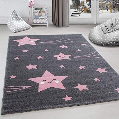 Carpettex Kinderteppich süße Stern Design Pink 120 x 170 cm - Kurzflor Teppich Kinderzimmer für Mädchen und Jungen Pflegeleicht Weich - Waschbarer Spielteppich Babyteppich Gaming Teppich Babyzimmer von Carpettex Teppich