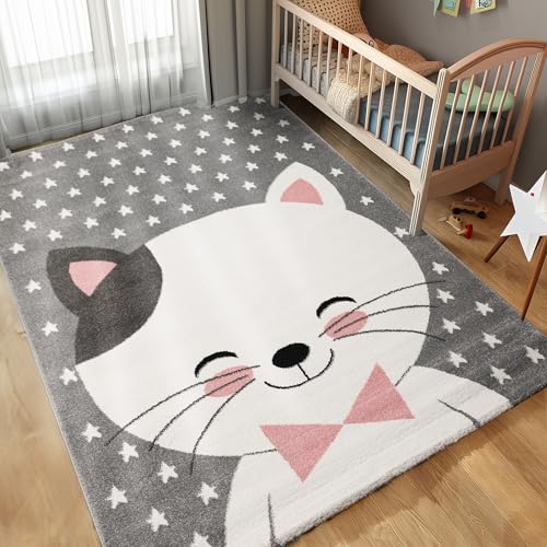 Carpettex Kinderteppich Katze Design Pink 140 x 200 cm - Kurzflor Teppich Kinderzimmer für Mädchen und Jungen Pflegeleicht Weich - Waschbarer Spielteppich Babyteppich Gaming Teppich Babyzimmer von Carpettex Teppich