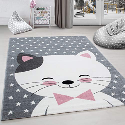 Carpettex Kinderteppich Katze Design Pink 160 x 230 cm - Kurzflor Teppich Kinderzimmer für Mädchen und Jungen Pflegeleicht Weich - Waschbarer Spielteppich Babyteppich Gaming Teppich Babyzimmer von Carpettex Teppich