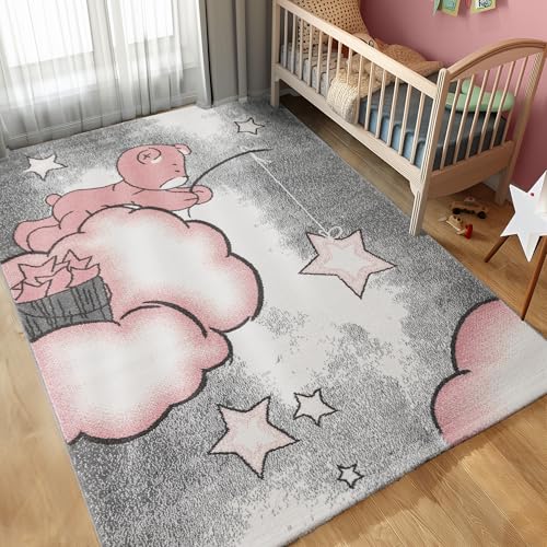 Carpettex Kinderteppich süße Bär Design Pink 160 x 230 cm - Kurzflor Teppich Kinderzimmer für Mädchen und Jungen Pflegeleicht Weich - Waschbarer Spielteppich Babyteppich Gaming Teppich Babyzimmer von Carpettex Teppich