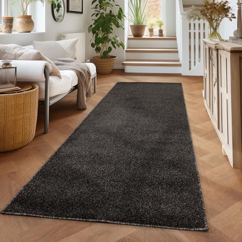 Carpettex Teppich Wohnzimmer Kurzflor Teppich Modern Einfarbig Design 60 x 100 cm Küchenläufer Flur Teppich Anthrazit - Küchenteppich Teppich Waschbar in Waschmaschine Klein Extra Weich Flauschig von Carpettex Teppich