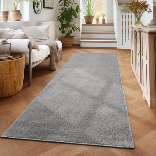 Carpettex Wohnzimmer Teppich Modern Design 80 x 250 cm - Kurzflor Küchenläufer Flur Hellgrau - Waschbar Extra Weich Flauschig - Bettvorleger Schlafzimmer von Carpettex Teppich