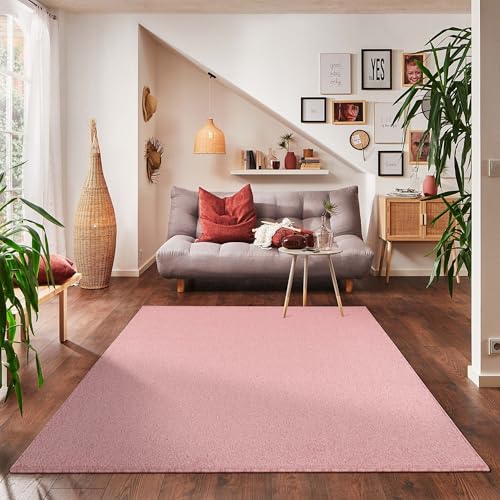 Carpettex Wohnzimmer Teppich - Kurzflor Modern Einfarbig 160 x 230 cm Rosa - Waschbar Extra Weich Flauschig für Küche, Schlafzimmer, Kinderzimmer, Esszimmer, Flur von Carpettex Teppich