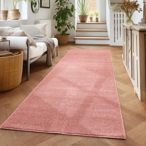 Carpettex Teppich Wohnzimmer Kurzflor Teppich Modern Einfarbig Design 80 x 250 cm Rosa - Küchenteppich Waschbar Extra Weich Flauschig - Teppich Schlafzimmer Kinderzimmer Esszimmer Flur von Carpettex Teppich