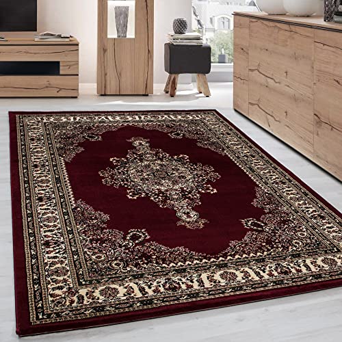 Carpettex Kurzflor Teppich Orientalisch Wohnzimmerteppich Klassisch Optik Webteppich Rot 160 x 230 cm - Orientteppich Vintage Teppich Schlafzimmer Weich Orientalischer Teppich Waschbar Küchenteppich von Carpettex Teppich