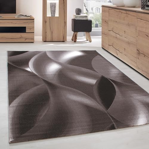 Carpettex Teppich Wohnzimmer Kurzflor 80 x 150 cm Läufer Flur Teppich Braun Modern Abstrakt Wellen Design -Teppich Schlafzimmer Flauschig Weich Waschbar Küchenläufer Teppich Wohnzimmerteppich von Carpettex Teppich