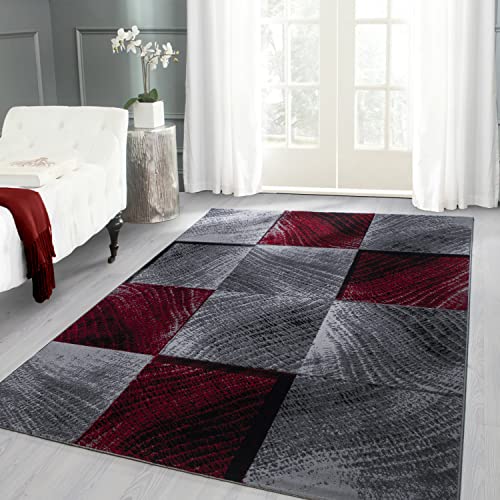 Carpettex Teppich Wohnzimmer Kurzflor 120 x 170 cm Rot Modern Kariert Design -Teppich Schlafzimmer Flauschig Extra Weich Waschbar Küchenteppich Teppich Esszimmer Kinderzimmer Wohnzimmerteppich von Carpettex Teppich