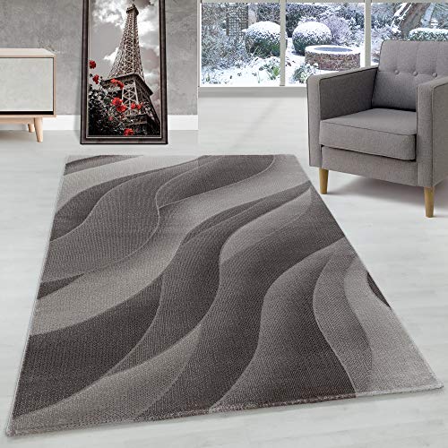 Modern Kurzflor Teppich Wellen Design Teppich Modern Stil Teppich Wohnzimmer, Farbe: Braun, Größe: 80 x 250 cm von Carpettex Teppich