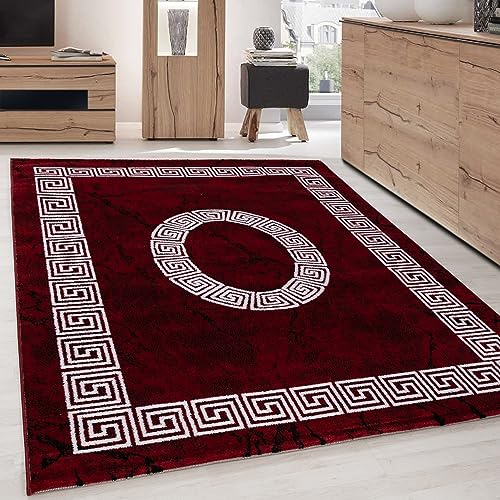 Carpettex Teppich Wohnzimmer Kurzflor 140 x 200 cm Rot Modern Mäander-Design -Teppich Schlafzimmer Flauschig Extra Weich Waschbar Küchenteppich Teppich Esszimmer Kinderzimmer Wohnzimmerteppich von Carpettex Teppich