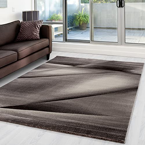 Modern Kurzflor Teppich Wohnzimmer Schlafzimmer Abstrakt Design Pflegeleicht, Farbe: Braun, Größe: 80 x 150 cm von Carpettex Teppich