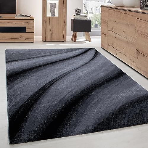 Carpettex Teppich Wohnzimmer Kurzflor 120 x 170 cm Modern Abstrakt Wellen Design Schwarz - Teppich Schlafzimmer Extra Weich Flauschig Waschbar Küchenteppich - Esszimmer Kinderzimmer Wohnzimmerteppich von Carpettex Teppich