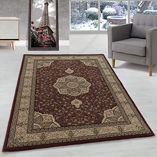 Orient Teppich Wohnzimmer Orientalisch Design Klassisch Optik Kurzflor Pflegeleicht, Farbe: Rot, Größe: 120 x 170 cm von Carpettex Teppich