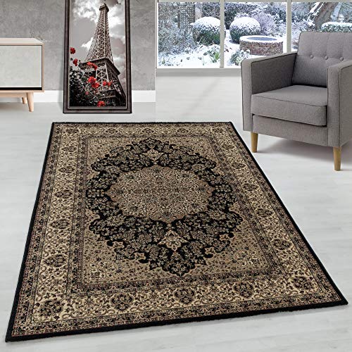 Orient Teppich Wohnzimmer Orientalisch Design Klassisch Optik Kurzflor Pflegeleicht, Farbe: Schwarz, Größe: 120 x 170 cm von Carpettex Teppich