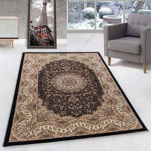 Orient Teppich Wohnzimmer Orientalisch Design Klassisch Optik Kurzflor Pflegeleicht, Farbe: Schwarz, Größe: 200 x 290 cm Orient Teppich Wohnzimmer Orientalisch Design Klassisch Optik Kurzflor Pflegeleicht, Farbe: Schwarz, Größe: 200 x 290 cm von Carpettex Teppich
