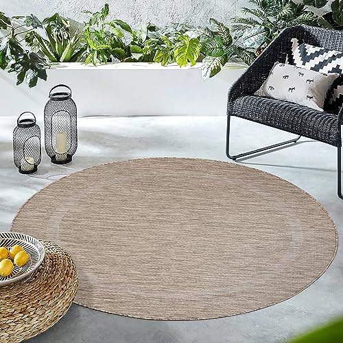 Carpettex Outdoor Teppich Wetterfest 120 cm Rund Sisal Optik Braun - Ideal für Balkon, Garten, Terrasse und als Küchenteppich - Draußen Teppich Waschbar, Flachgewebe, Wasserfest, Pflegeleicht von Carpettex Teppich