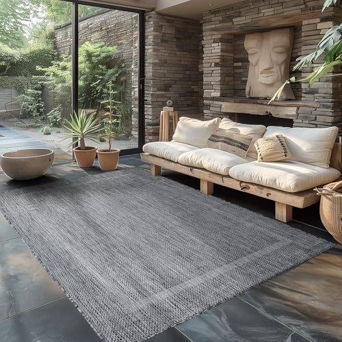 Carpettex Outdoor Teppich Wetterfest 80 x 150 cm Läufer, Sisal Optik, Grau - Ideal für Balkon, Garten, Terrasse und als Küchenläufer - Draußen Teppich Waschbar, Flachgewebe, Wasserfest, Pflegeleicht von Carpettex Teppich