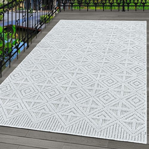 Indoor & Outdoor Teppich Wetterfest Boho Design Teppich Küchen Balkon Terrasse Garten auch Wohnzimmer Teppich, Farbe: Grau, Größe: 140 x 200 cm von Carpettex Teppich