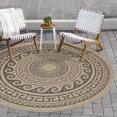 Carpettex Outdoor Teppich Wetterfest 200 cm Rund Sisal & Jute Optik Natur - Ideal für Balkon, Garten, Terrasse und als Küchenteppich - Teppich Waschbar, Wasserfest, Pflegeleicht, Vintage Design von Carpettex Teppich