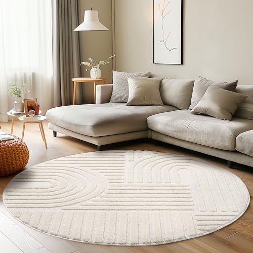 Carpettex Kurzflor Hochtief Teppich Wohnzimmer 200 cm Rund Creme Skandi-Look - 3D Effekt Boho Muster Teppich Waschbar und Flauschig - Teppich für Schlafzimmer, Esszimmer und Küche Carpettex Kurzflor Hochtief Teppich Wohnzimmer 200 cm Rund Creme Skandi-Look - 3D Effekt Boho Muster Teppich Waschbar und Flauschig - Teppich für Schlafzimmer, Esszimmer und Küche von Carpettex Teppich