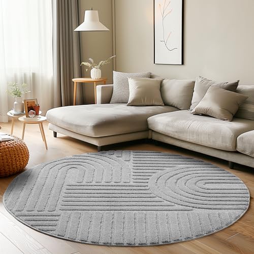 Carpettex Kurzflor Hochtief Teppich - 200 cm Rund Silber Skandi-Look - 3D Effekt Boho Muster Waschbar und Flauschig - Für Wohnzimmer, Schlafzimmer, Esszimmer und Küche Carpettex Kurzflor Hochtief Teppich - 200 cm Rund Silber Skandi-Look - 3D Effekt Boho Muster Waschbar und Flauschig - Für Wohnzimmer, Schlafzimmer, Esszimmer und Küche von Carpettex Teppich